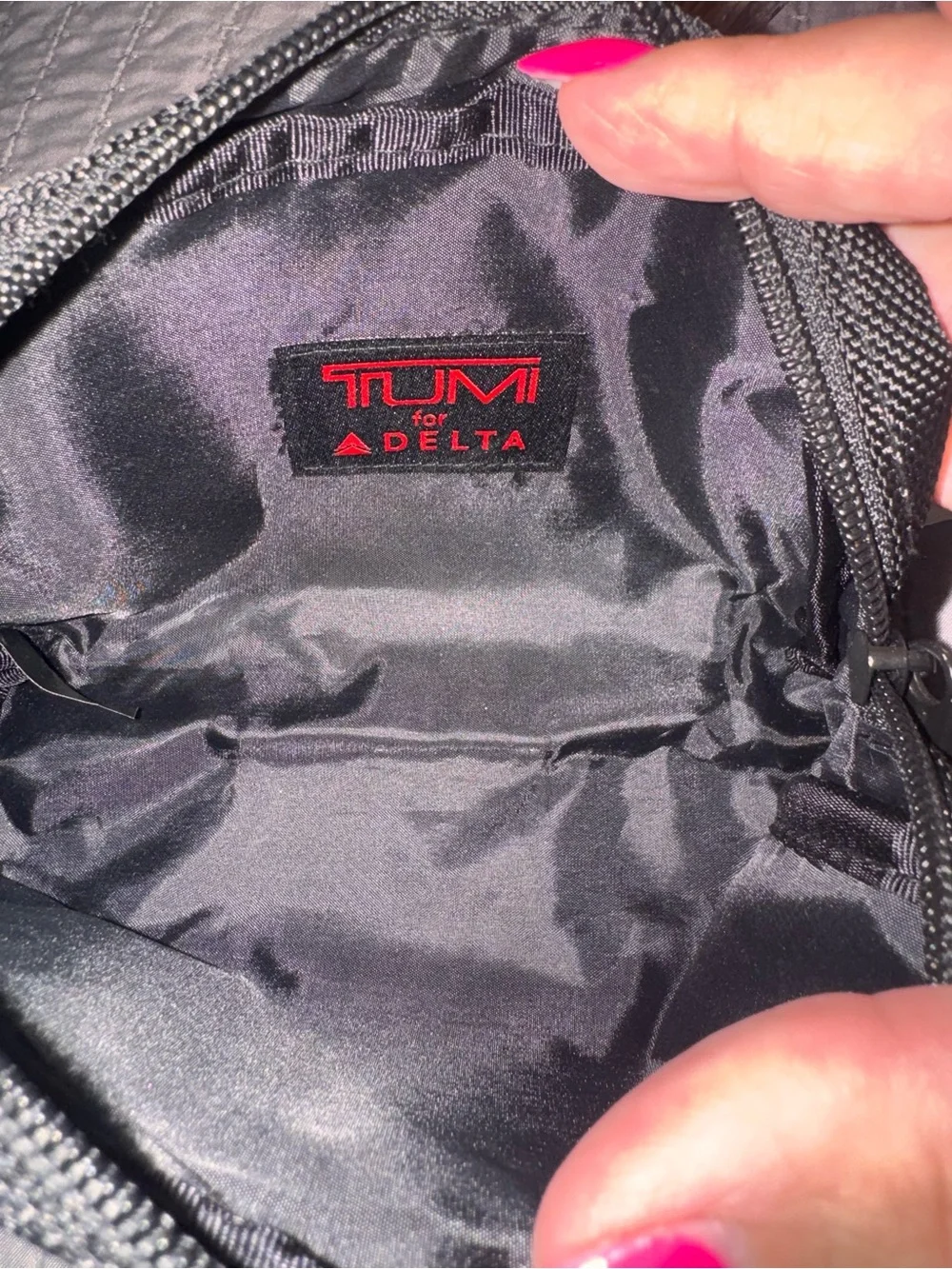 Tumi Black Toiletry Pouch with Red Logo Delta Airlines
